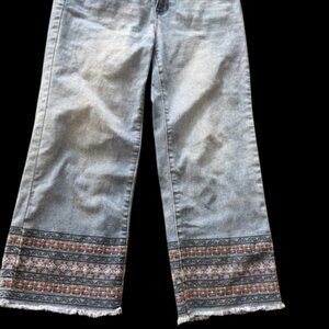 Flamingals cropped jeans Embroidery Raw Hem,  Women's Size 10